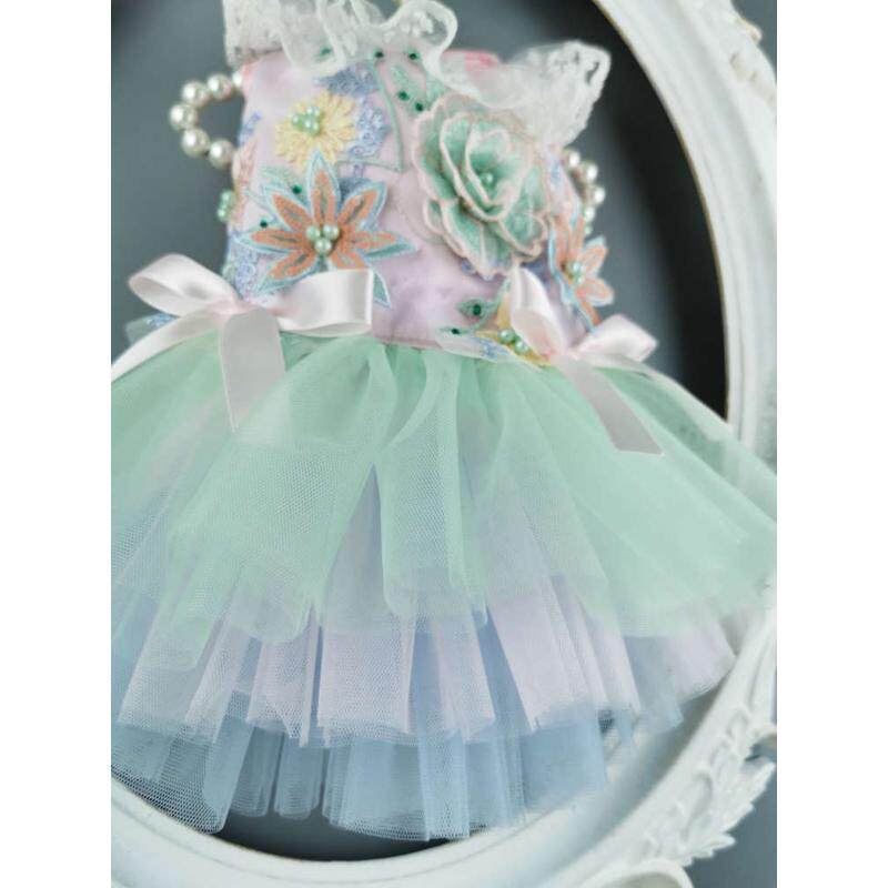 私宠手作荷绿宠物狗衣服礼服猫婚纱比熊泰迪博美狗狗裙子春秋薄款