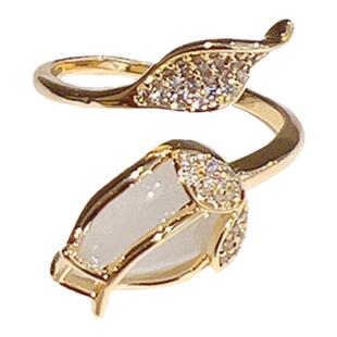 2025新款猫眼石树叶戒指女设计小众ins高级感开口食指潮时尚个性