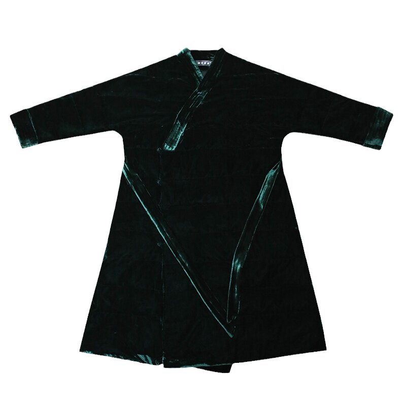 手工定制长款真丝绒羽绒服中式