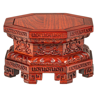 红木质八边形实木底座花盆鱼缸佛像关公茶壶奇石头工艺品摆件托架