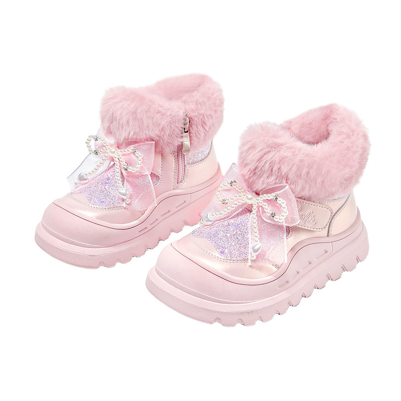 芭比女童冬季厚底加绒保暖雪地靴