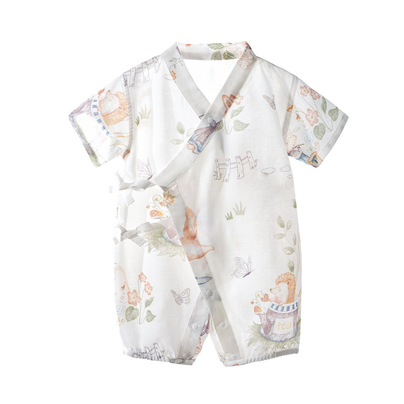 贝肽斯婴儿衣服夏薄款纱布连体衣