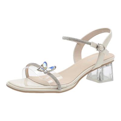 大东一字带凉鞋女鞋2026夏季新款优雅粗跟高跟一字扣烫钻