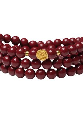 原矿朱砂手串天然2024龙年本命年黄金玫瑰花手链女友三圈送礼物