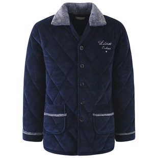 法兰绒睡衣上衣单件中老年男士珊瑚绒男款冬季加绒加厚三层夹棉袄