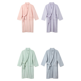 洁丽雅菠萝格浴袍插兜珊瑚绒男女吸水成人家用情侣浴衣保暖家居服