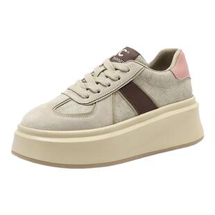 千百度超火增高德训鞋女2025秋季新款爆款松糕厚底板鞋百搭休闲鞋