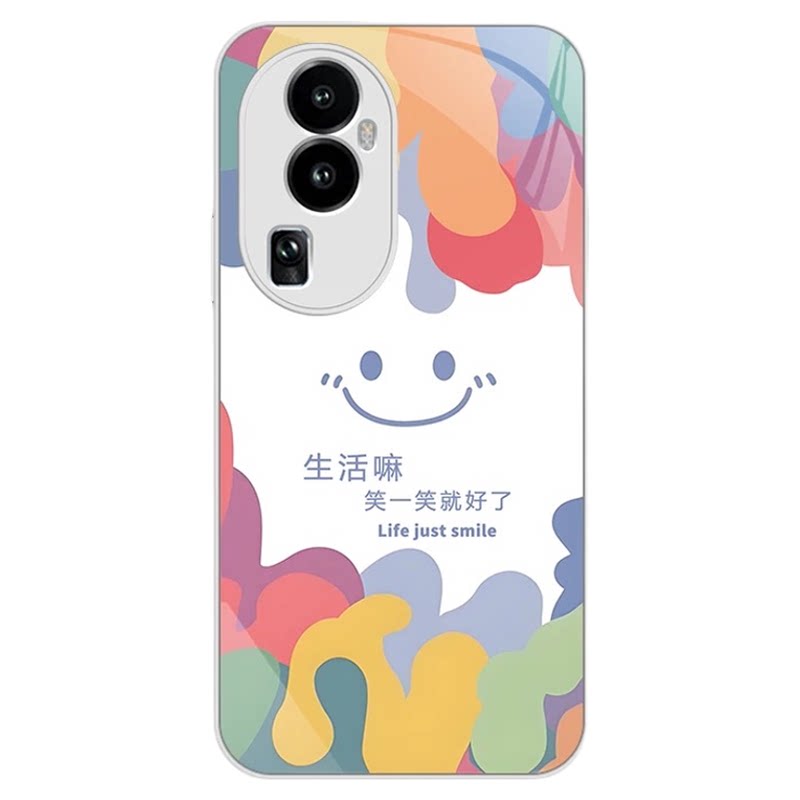 涂鸦笑脸玻璃壳适用OPPOReno10手机壳新款简约Reno12Pro外壳reno11防摔全包高颜值小众Reno14手机套情侣款