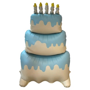 超大号三层蓝色蛋糕气球男孩生日派对布置场景装饰氛围感拍照道具