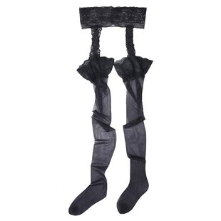 丝袜情调禁欲系大腿根性感过膝黑丝蕾丝边火辣约会吊带一体丝袜