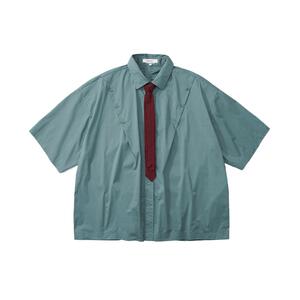 Unvesno (UN) 复古条纹衬衣日系古着切割线领带短袖衬衫夏季穿搭