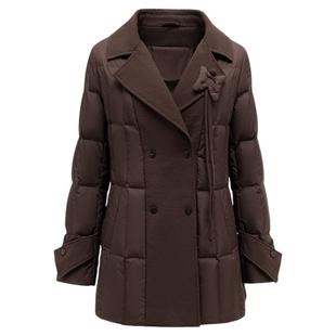 水墨佳人通勤90鹅绒三防面料中长款西装领胸针H型显瘦保暖羽绒服