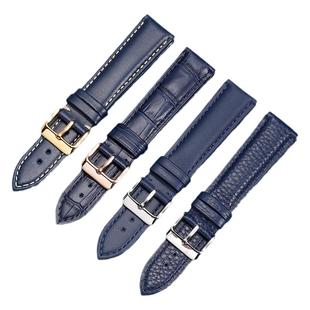 蓝色真皮手表带适配罗西尼天王天梭卡西欧西铁城dw牛皮表链男女士