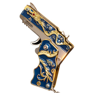 合金折叠皮筋枪六连发玩具枪可连射合金模型枪男孩创意礼物挂件