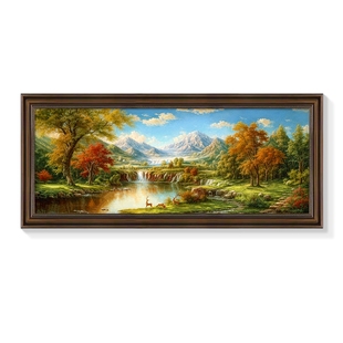 山水画手绘油画客厅挂画沙发背景墙装饰画2026新款壁画高级感欧式