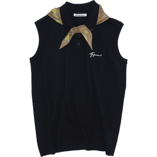 fafamoon设计师品牌2025夏季新品时尚绵羊毛撞色三角巾polo背心女