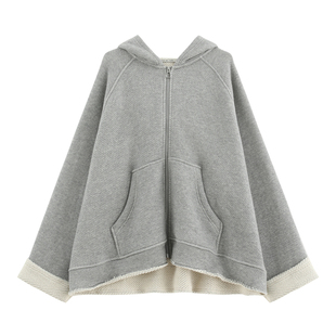 【凇烟】定制蓬松亚麻棉大毛圈 随性毛边廓形拉链卫衣外套-SS1499