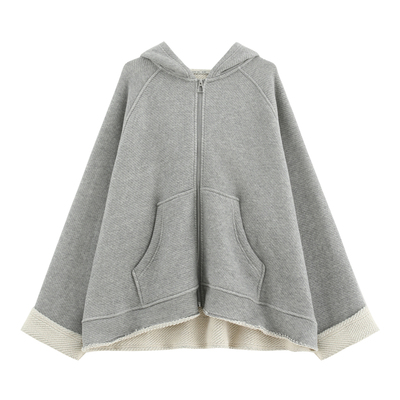 随性毛边廓形拉链卫衣外套