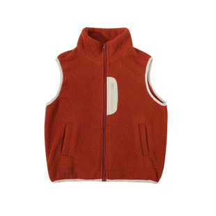赫米童装2025秋冬儿童摇粒绒撞色无袖马甲中大童山系保暖马夹背心