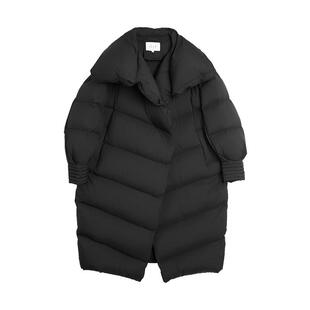 【商场同款】ELLE90鹅绒黑色大翻领长款羽绒服女2026冬季新款保暖