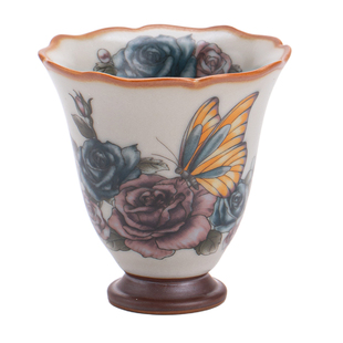 汝窑蝶舞寻芳主人杯功夫茶具女士专用陶瓷喝茶杯开片可养礼装