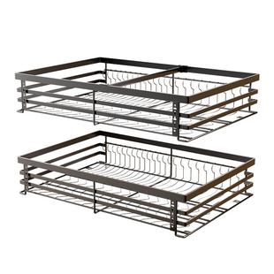 拉篮加深304不锈钢厨房抽屉双层阻尼调料橱柜内置物收纳碗碟架蓝