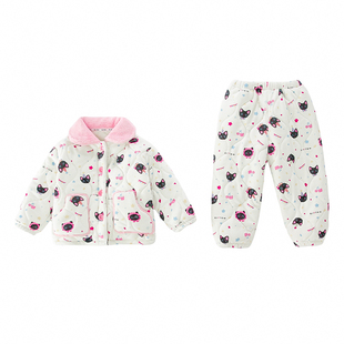 女童加厚睡衣冬季可外穿儿童保暖家居服洋气宝宝三层夹棉加绒套装