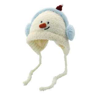 可爱卡通毛绒雪人针织雷锋帽子女大头围保暖毛线帽秋冬护耳套头帽