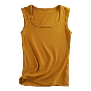 秋冬方领螺纹发热保暖背心女双面磨毛中厚遮副乳修身无袖打底上衣