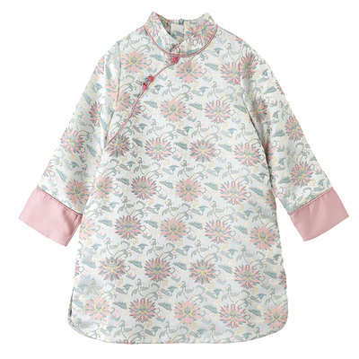 知了童装改良旗袍裙仿宋锦