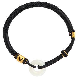 黄金转运珠字母手链男士平安扣和田玉定制女可编头发情侣青丝手绳