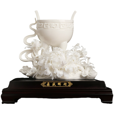 陶瓷鼎盛辉煌花摆件可定制祝福语