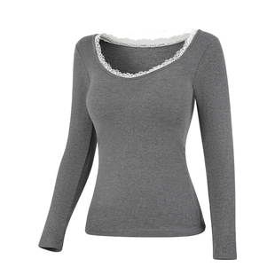 维纳斯祝福蕾丝低领保暖内衣女带胸垫无痕秋衣内搭加绒秋冬打底衫