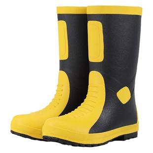 男士加绒高筒雨鞋应急救援水靴防水防滑加厚保暖消防演练训练胶靴