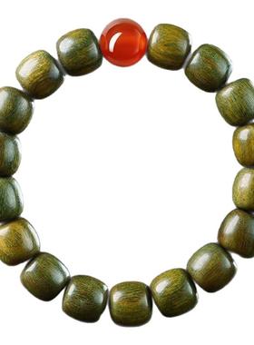 道家精选绿檀和田玉老型珠补缺金木水火土手串男女天然沉静心手链