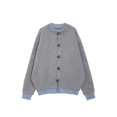 假两件针织开衫宽松灰色毛衣外套