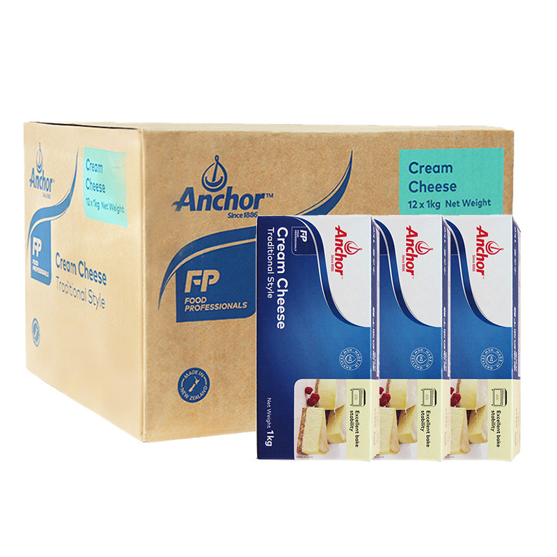 安佳奶油奶酪1kg*5盒原装进口奶油芝士干酪乳酪蛋糕烘焙商用整箱