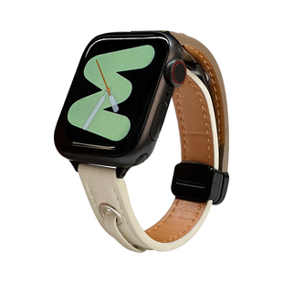 KASO适用苹果手表s9表带s8/s7真皮质感表带applewatch7/6/5代高级创意Ultra2磁吸金属扣se4/3/2替换带男女潮