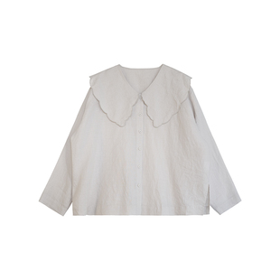 100亚麻仙气花边娃娃领日系文艺复古宽松百搭衬衫上衣女 安妮森林