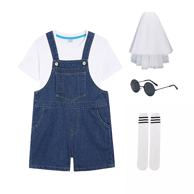 儿童牛仔背带裤夏季棉T幼儿园毕业季拍照班服小学生运动会演出服