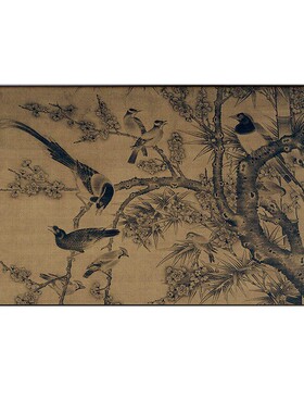 杏竹春禽图》中古风客厅装饰画新中式玄关柜挂画法式轻奢复古壁画
