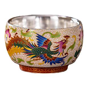 金线掐丝珐琅彩鎏纯银茶杯主人杯单杯龙凤呈祥中式专用高档茶杯