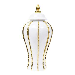 欧式轻奢高级感摆件电镀白金条纹将军罐大花瓶样板房客厅玄关花器