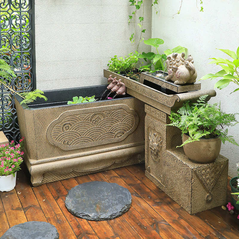 新中式庭院流水摆件户外花园露台造景鱼池循环水景观创意装饰鱼缸