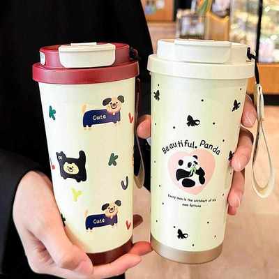 咖啡保温杯女生316不锈钢高颜值双饮杯子2025新款大容量吸管水杯