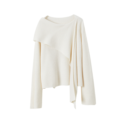 CROWNLESS未冕25秋冬新品 亲肤美丽奴羊毛纱慵懒多穿围巾领针织衫