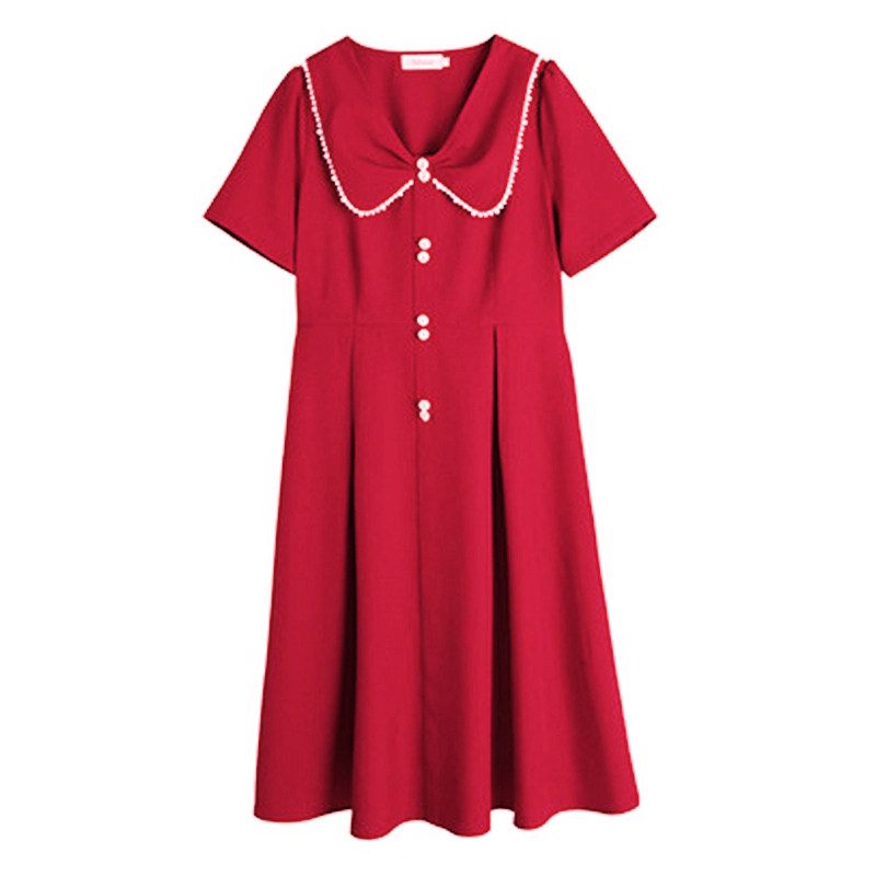 红色敬酒服V领连衣裙中长款裙子