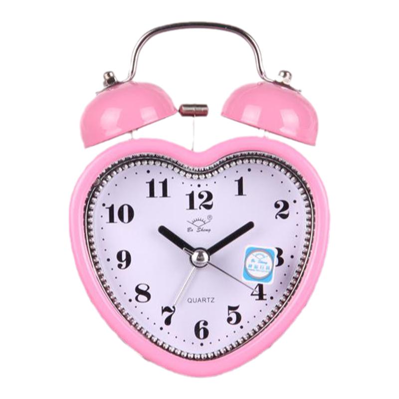 儿童学生床头卡通爱心型台钟经典简约打铃金属闹钟静音数字闹钟