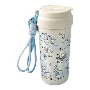 恒度雪人猫咪陶瓷内胆保温杯便携带吸管杯子高颜值保温水杯咖啡杯