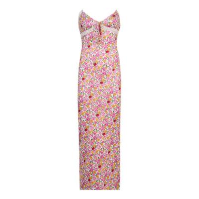 欧美蕾丝碎花拼接v领吊带中长裙